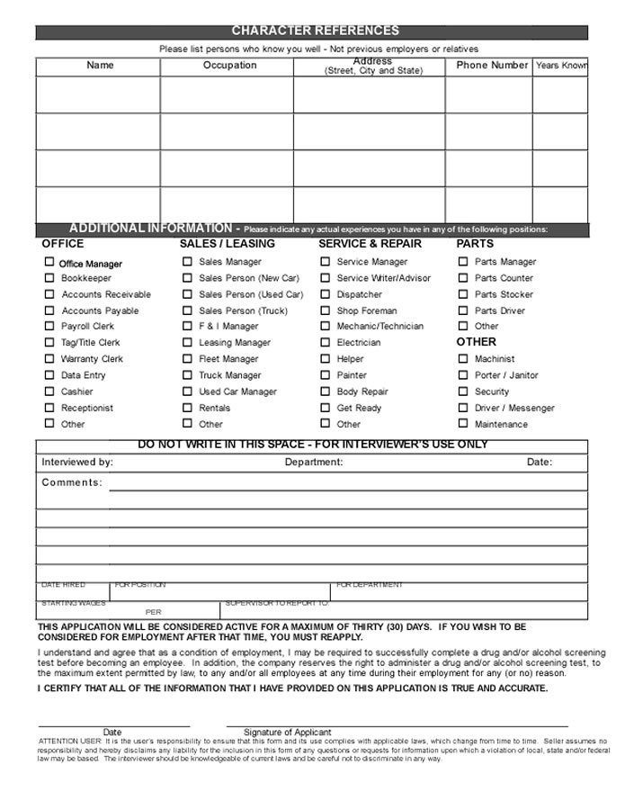 Automotive Industry Employment Application Forms Buy Now Estampe